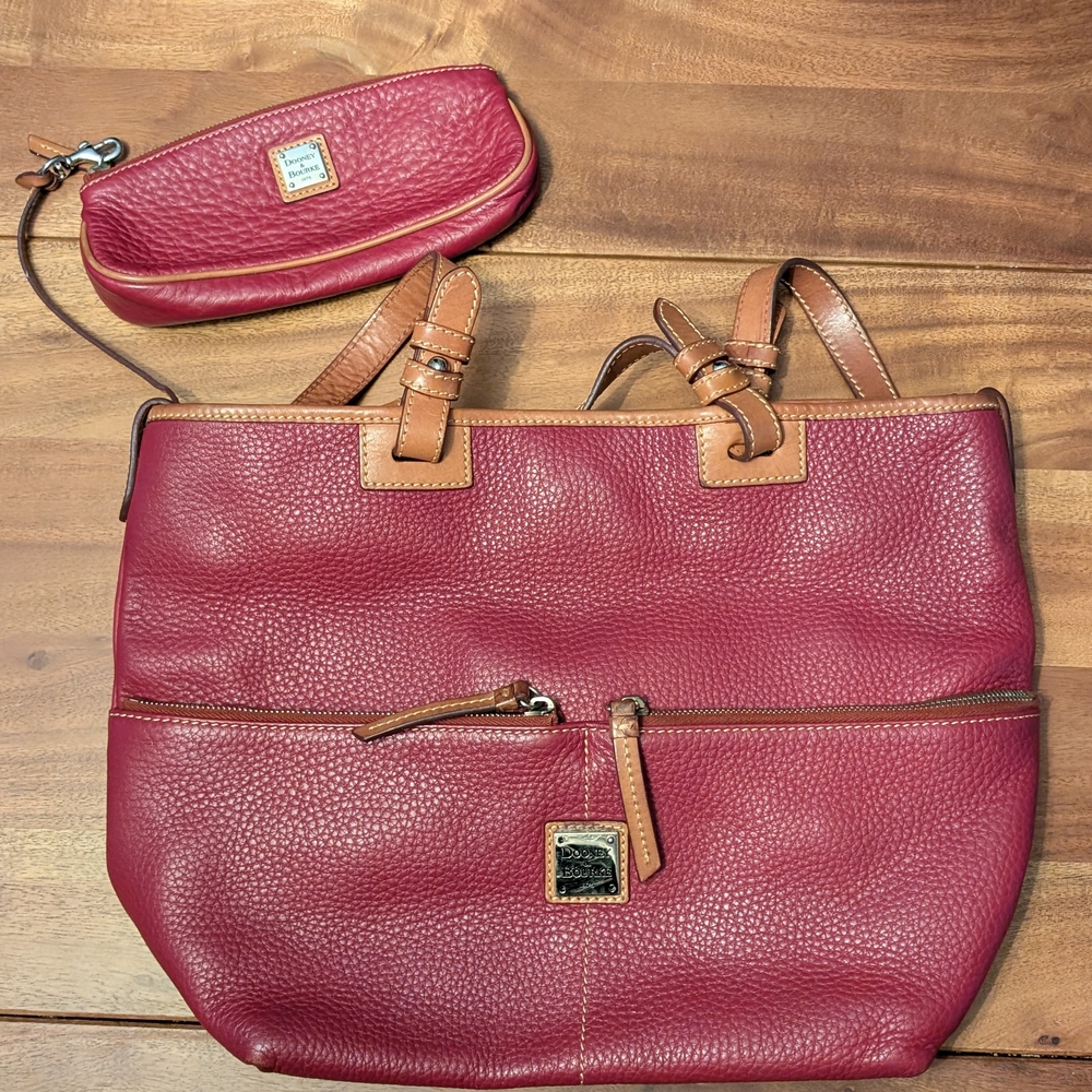 Dooney & Bourke Red and Brown Pebbled Leather Shoulder Bag